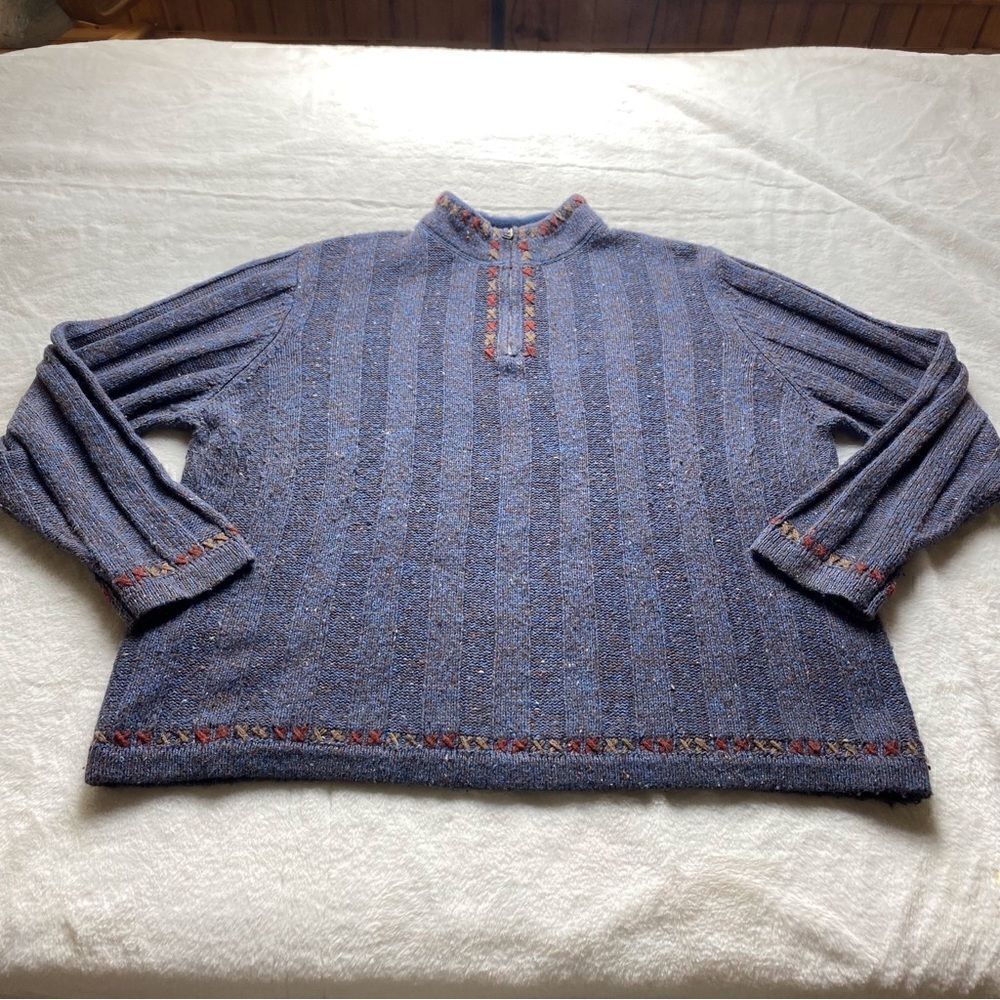 Woolrich 1/4 Zip Wool Blend Indigo Heather Pullover Sweater Size Large